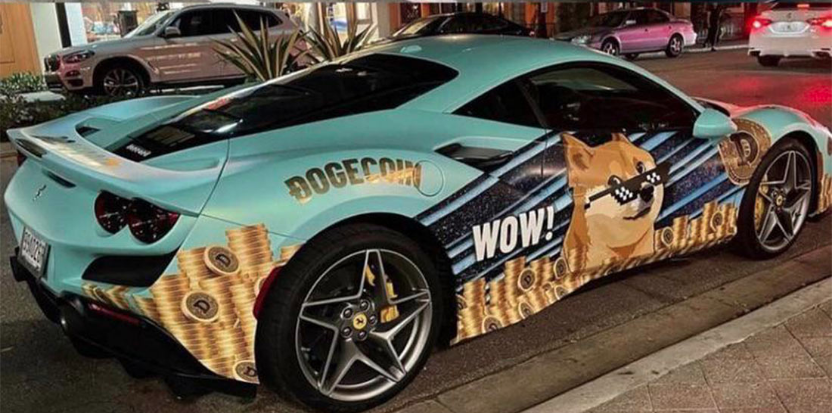 Dogecoin Cryptocurrency Wrap on 880HP Ferrari F8 Tributo  Miami, Florida Bitcoin Conference 2021